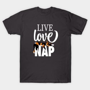 Live Love Nap Sleepy Calico Cat - Lazy Day Kitty Lover T-Shirt